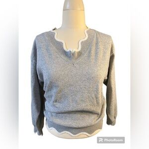 Misslook Marbled Gray, white trim Scalloped Neck Line & Hem Sweater size L